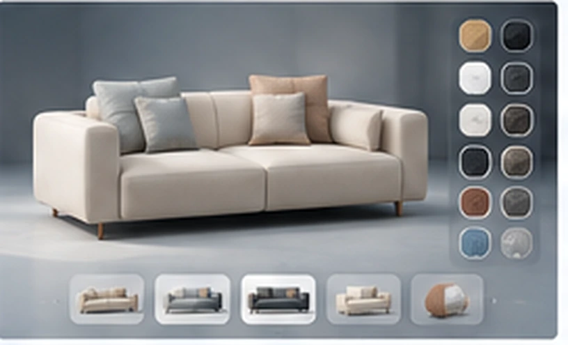 Generated conceptual UI render showing a furniture configurator product configurator